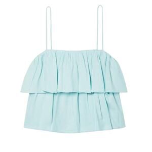 Alice + Olivia Marylynn cropped tiered linen blend top light green size 8